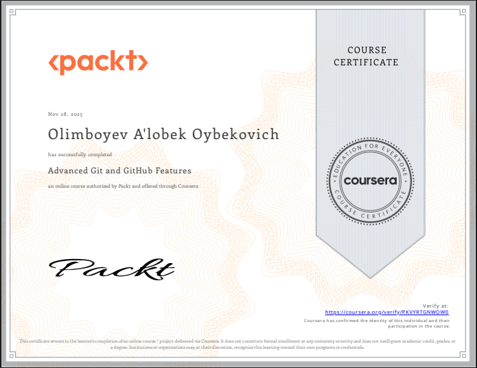 Advanced Git and GitHub Features Certificate
