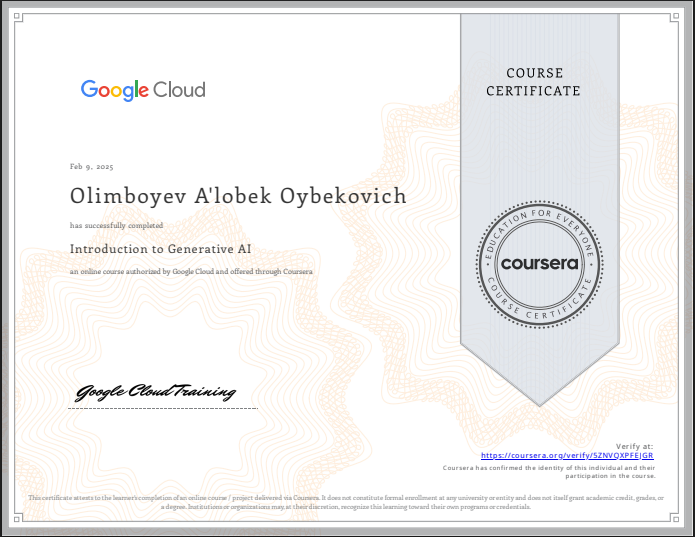 Introduction to Generative AI Certificate