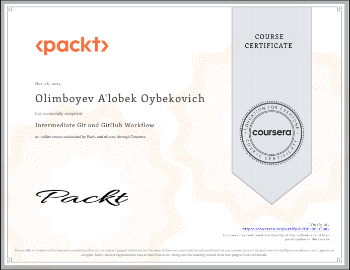 Intermediate Git and GitHub Workflow Certificate