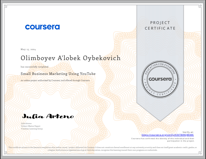 Small Business Marketing Using YouTube Certificate